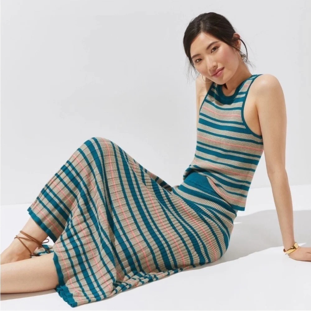 Anthropologie Dolan Striped Knit Skirt Set Sleeveless Pleated Two Piece S NWT